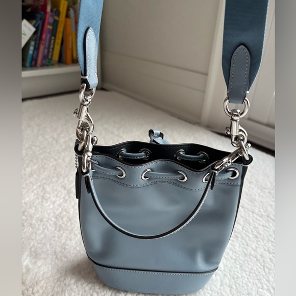 Coach Blue Leather Dempsey Drawstring Mini Bucket Bag - Picture 6 of 7